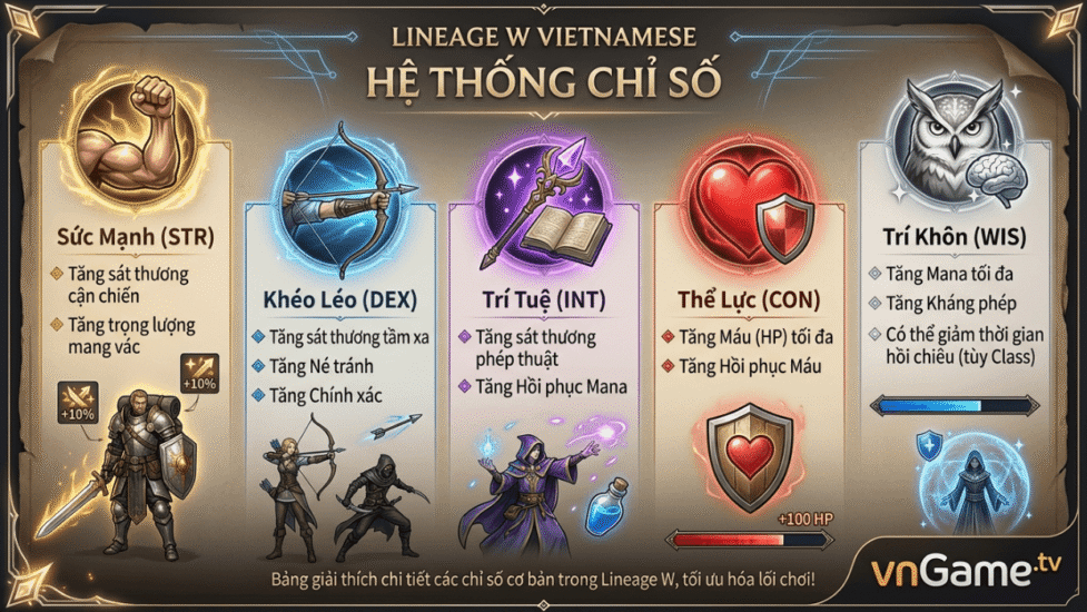 Hướng Dẫn Tăng Điểm Tiềm Năng (Stat) Cho Từng Class Trong Lineage W Chuẩn Nhất