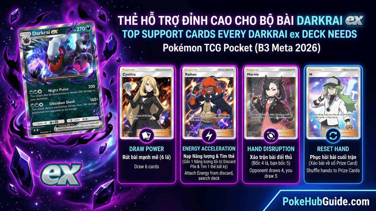 Top Lá Bài Hỗ Trợ Mà Mọi Deck Darkrai ex Đều Cần Trong Pokémon TCG Pocket (Meta B3 2026)