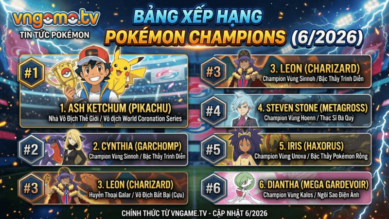 BẢNG XẾP HẠNG POKÉMON CHAMPIONS (6/2026): Xếp hạng Meta theo quy định MA