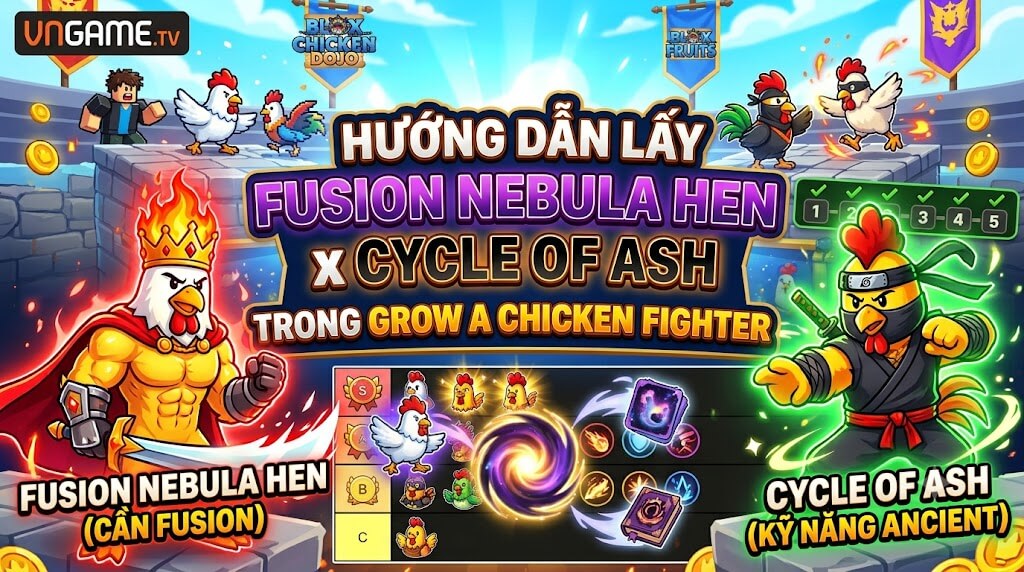 Hướng Dẫn Lấy Fusion Nebula Hen x Cycle Of Ash Trong Grow A Chicken Fighter