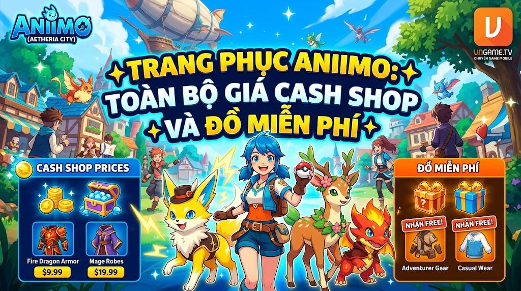 Trang phục Aniimo: Toàn bộ giá cash shop và đồ miễn phí